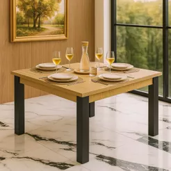 Mesa de Jantar 4 lugares Quadrada Industrial 90 x 90cm Sala de Jantar Mesa de Cozinha