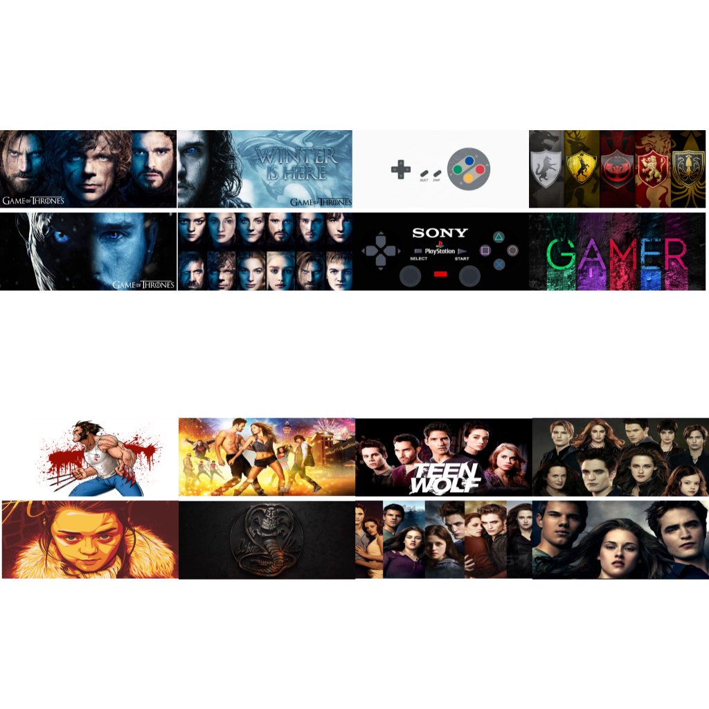 Pack 32 Estampas Prontas Sublimação Game Of Thrones Nitendo Play Station Ela Dança Eu Danço Crepúsculo Teen Wolf
