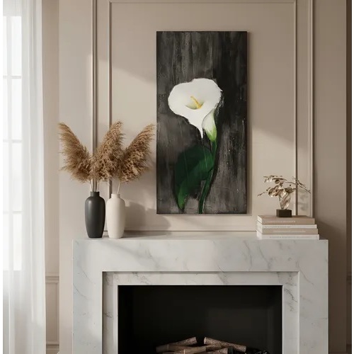 Quadro decorativo - óleo sobre tela - motivo flor copo de leite