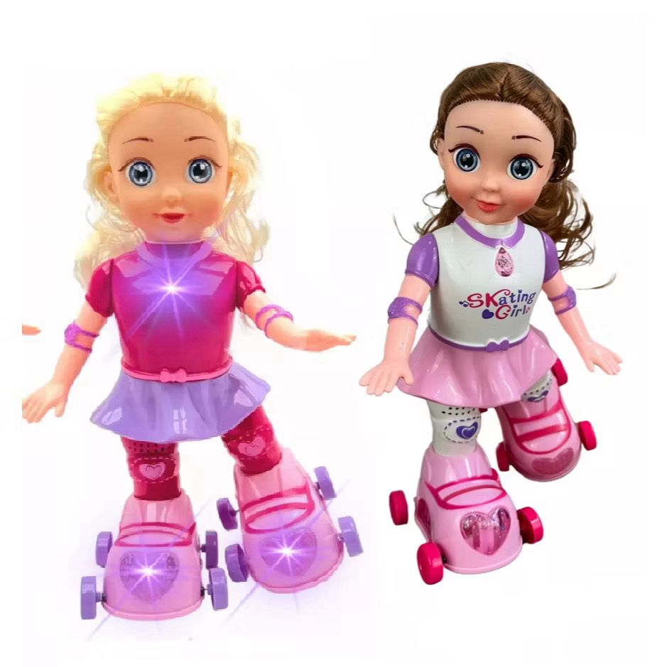 Boneca Patinadora Garota Radical de Patins Brinquedo Que Anda Com Luzes Coloridas