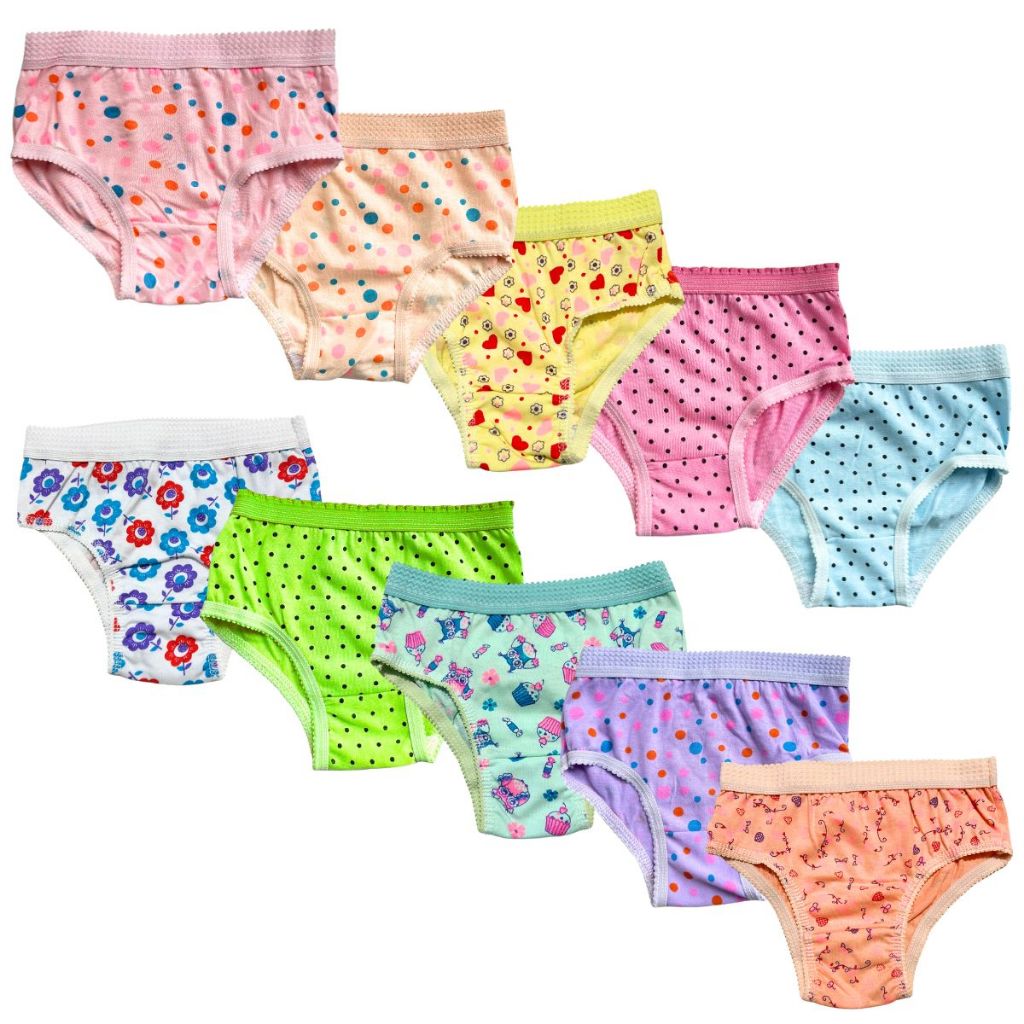 Kit 5-10 Calcinha Infantil Menina 100% Algodão Estampada Elástico Resistente Cós Alto