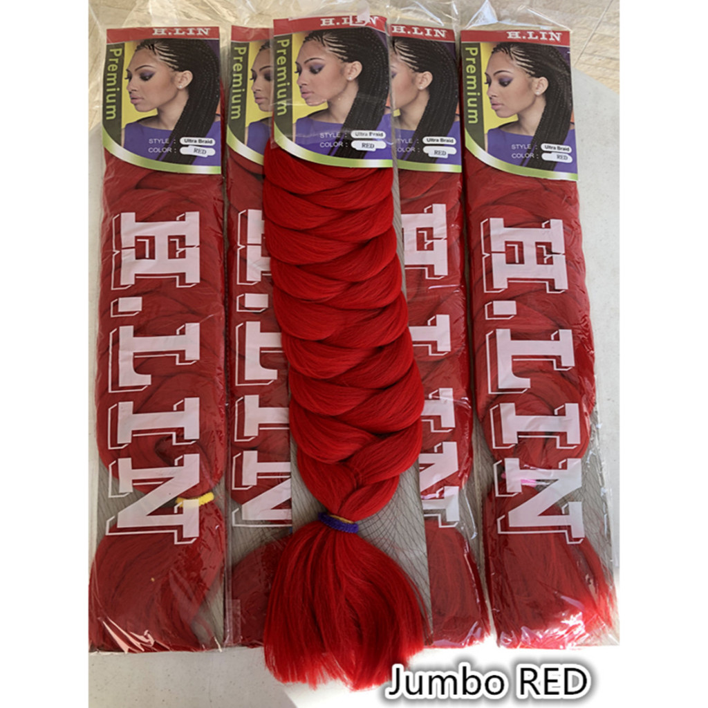 Jumbo 2-15 - Cabelo Kanekalon Tranças Box Braid Twist Cor preto com ombre hair vermelho vivo