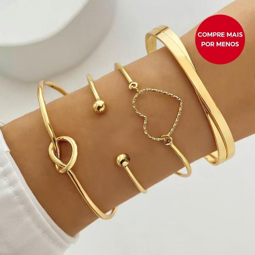Conjunto de 4 pulseiras ajustáveis ​​em forma de coração - Acessórios elegantes e empilháveis ​​para mulher em Oferta na Shopee