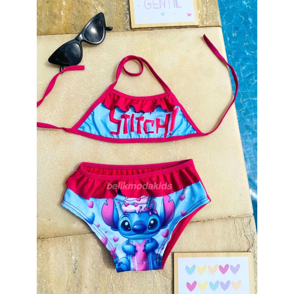 Biquini Infantil Stitch Menina Moda Praia Verão Blogueirinha Babado Proteção Conjunto Personagem Feminino Piscina 2 Ao 8 em Oferta na Shopee