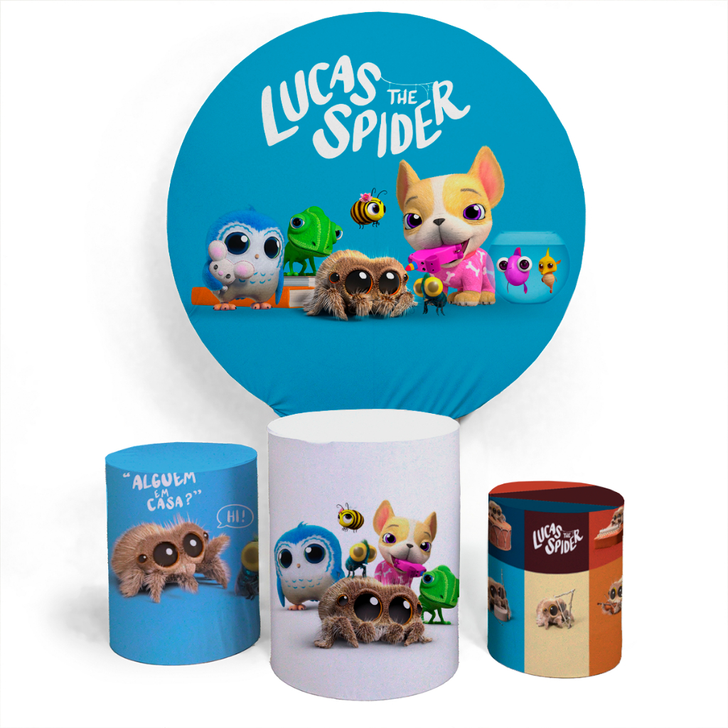 Kit Festa Painel Festa Capa Circular E Capa Conjunto Cilindro Veste Fácil Lucas the Spider