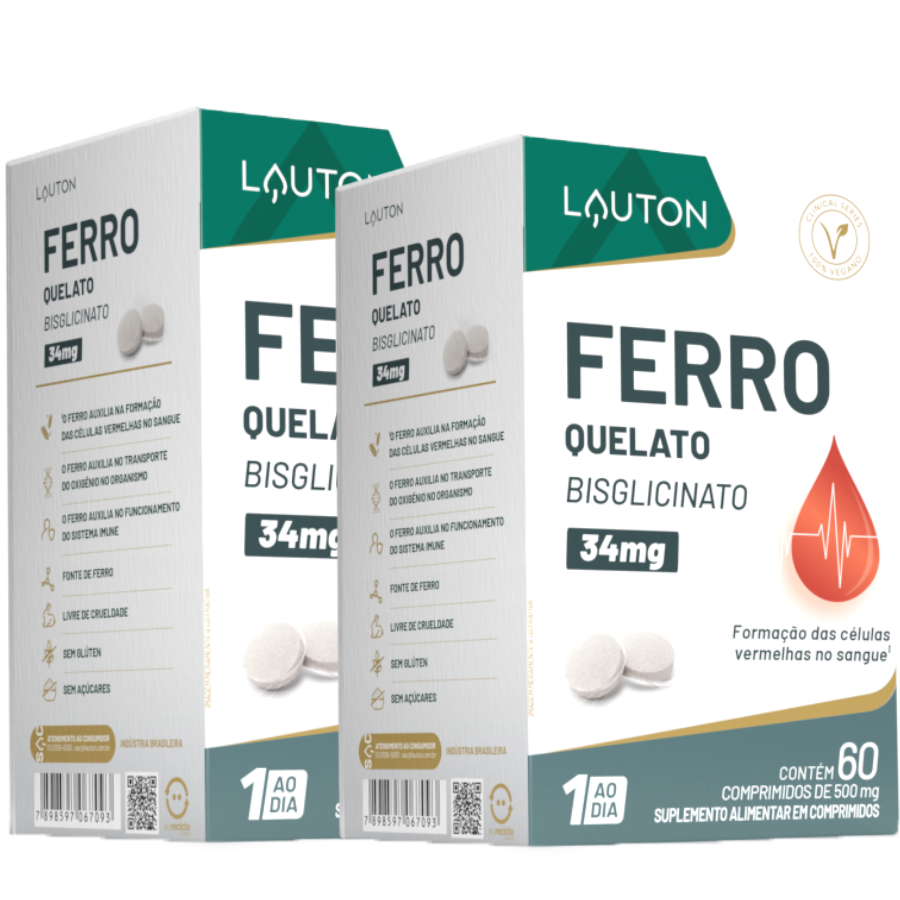 Ferro Quelato Bisglicinato 34mg Premium Lauton Vegano - Kit 3