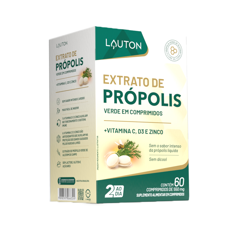 Extrato Propolis Verde Liofilizado com Vit C + D3 + Zinco Quelato - 60 Comprimidos Lauton em Oferta na Shopee