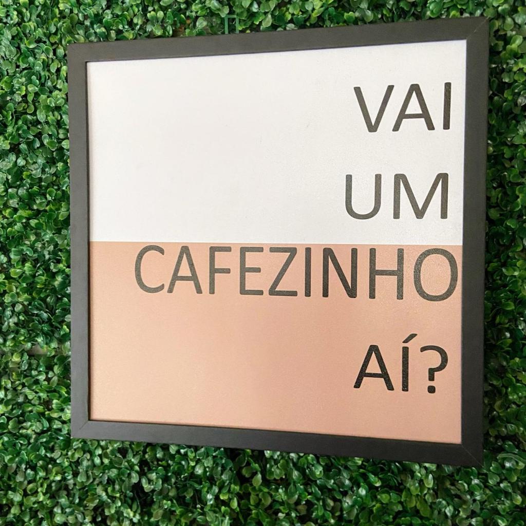 Quadro cobre caixa de luz com moldura 43x43 Vai um cafezinho ai? (sala/ Cantinho do café/decoração)