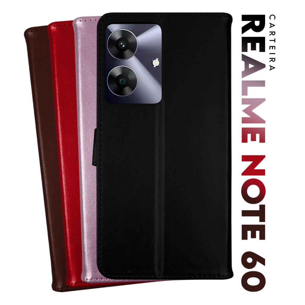 Capa Case Capinha Carteira Flip Cover Couro Sintético PRETA Realme Note 60 - Note 60x tela 6.74 pol Cell in Power25 em Oferta na Shopee