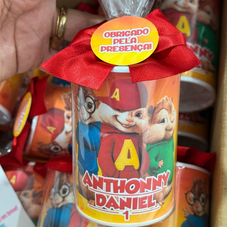 Cofrinho Personaliza Alvin e os Esquilos | Lembrancinha | Cofrinho I Embalado com Laço e Tag l QUALQUER TEMA