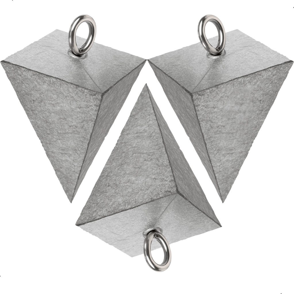 Chumbada Pirâmide Com Argola Para Pesca Mar Rio Surfcasting Escolha Tamanho Cartela em Oferta na Shopee