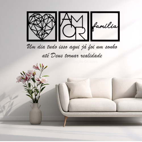 Kit com 3 Quadros Decorativos + Frase Abençoados por Deus - Decoração para Sala e Quarto em mdf