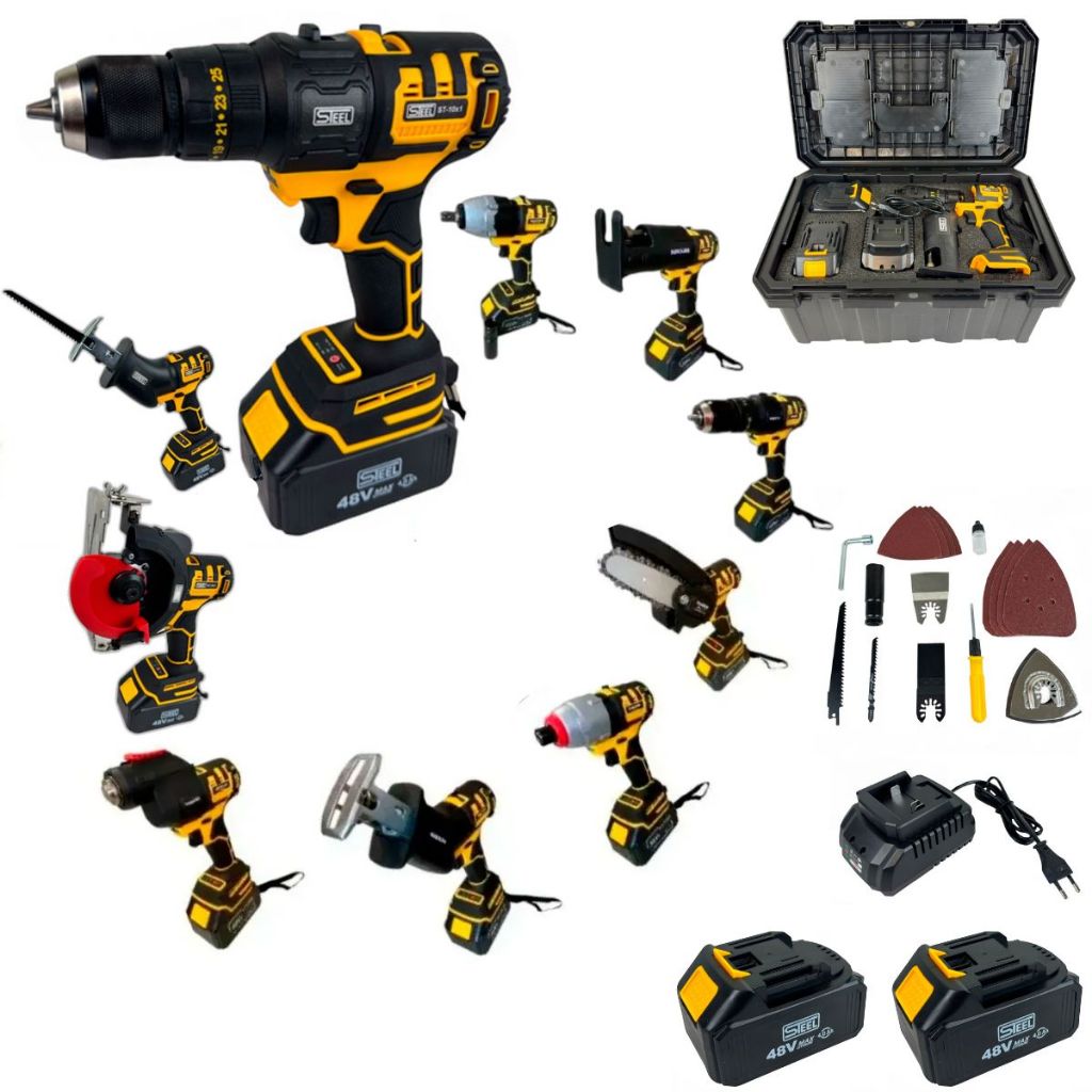 Kit De Ferramentas 10 Em 1 A Bateria 48V Multifunção Chave De Impacto, Furadeira ENVIO IMEDIATO