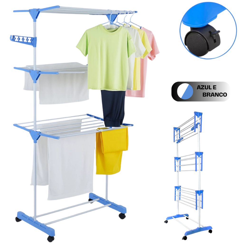 Varal De Chão Roupa Calcinha Grade 3 Andares Dobrável Portátil
