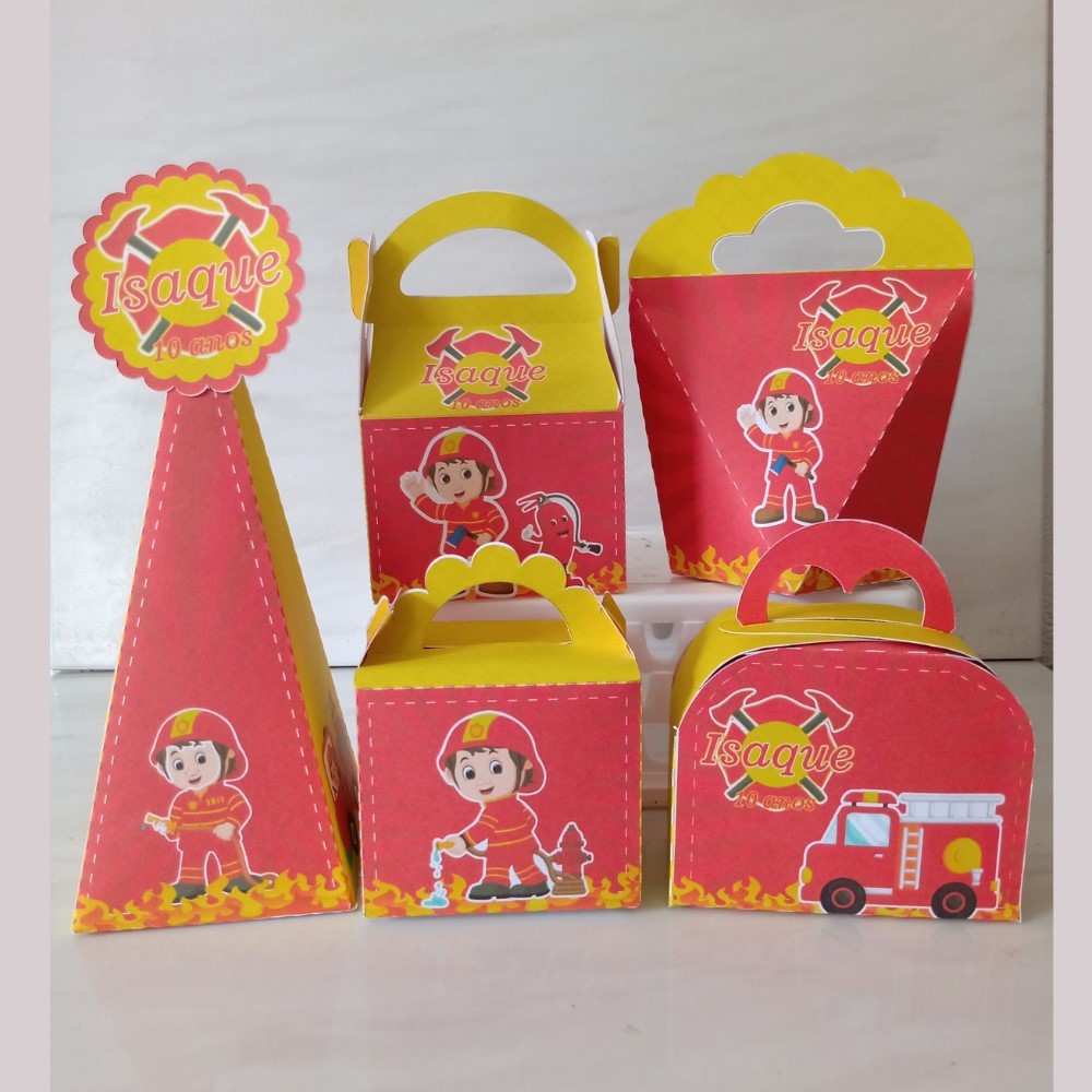 Kit festa Bombeiro Personalizada Lembrancinhas Caixinhas Decoração Mimos Aniversário Festa Infantil | Pegue e Monte