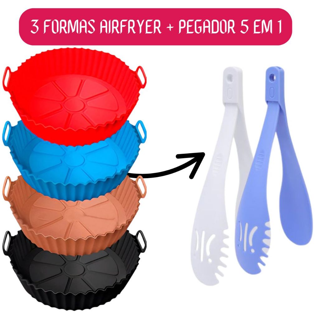 Imagem Kit 3 Forma De Silicone Para Air Fryer Flexível Forno Fritadeira Assadeira Reutilizável Antiaderente