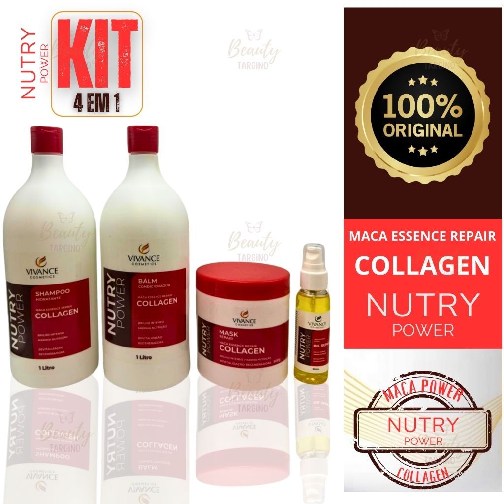 Kit Collagen Nutry Power Tratamento Capilar 500g + Shampoo 1L + Condicionador  1L + Óleo Maca Essence em Oferta na Shopee