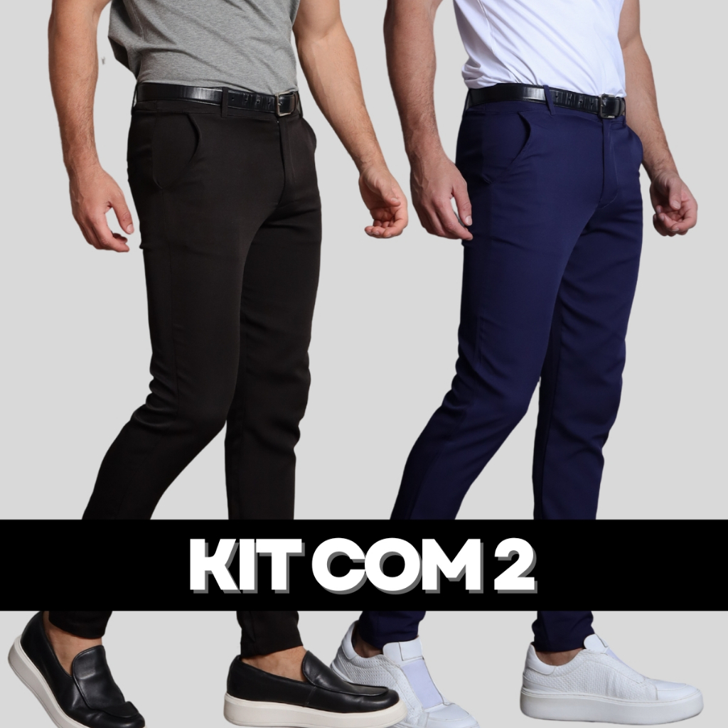 Kit 2 Calças Alfaiataria Masculina Calça Social Slim Premium Bolso Faca com Elástico Ajuste em Oferta na Shopee
