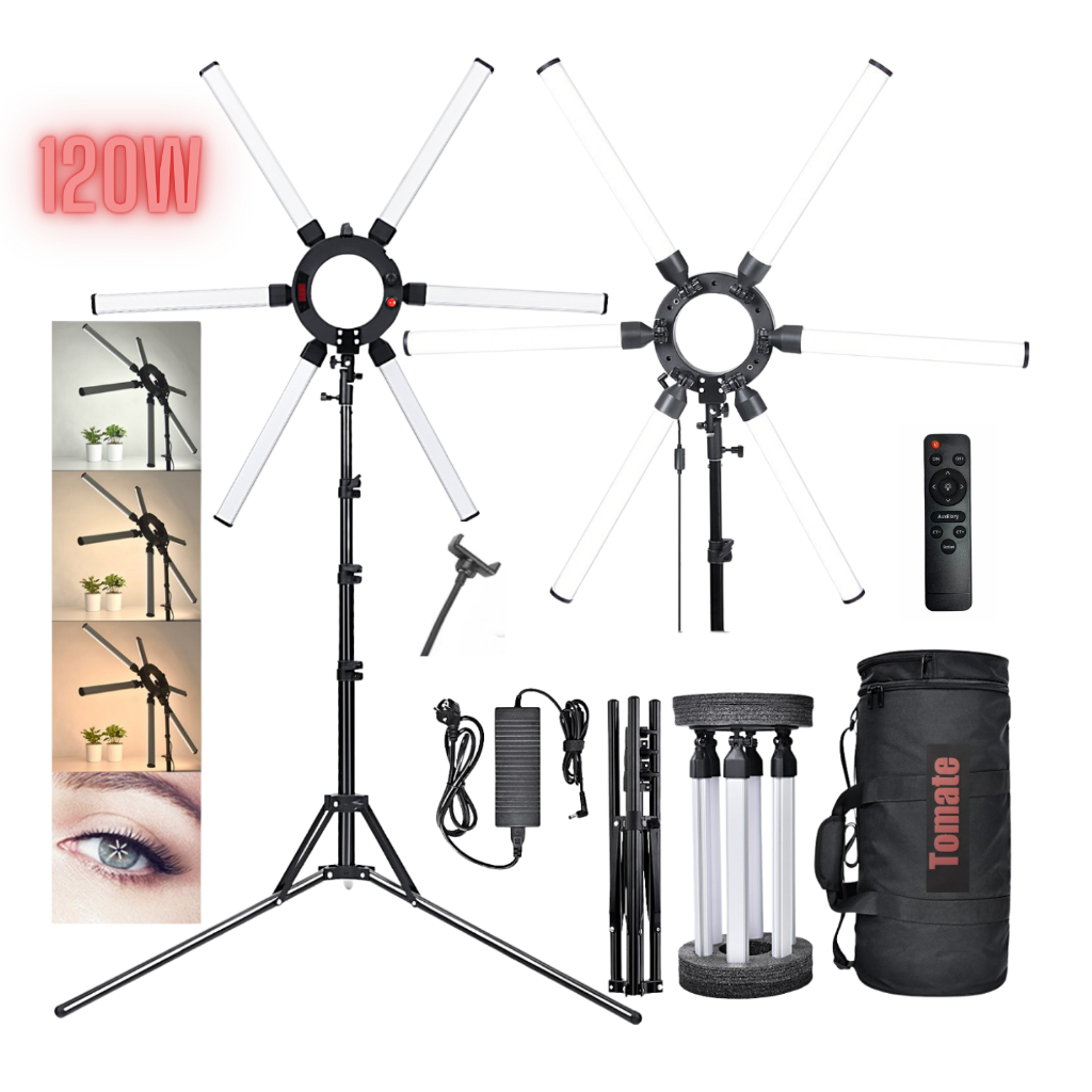 Luminária Tomate Led Ring Light Led até 120W Braço Duplo Articulado + Tripé