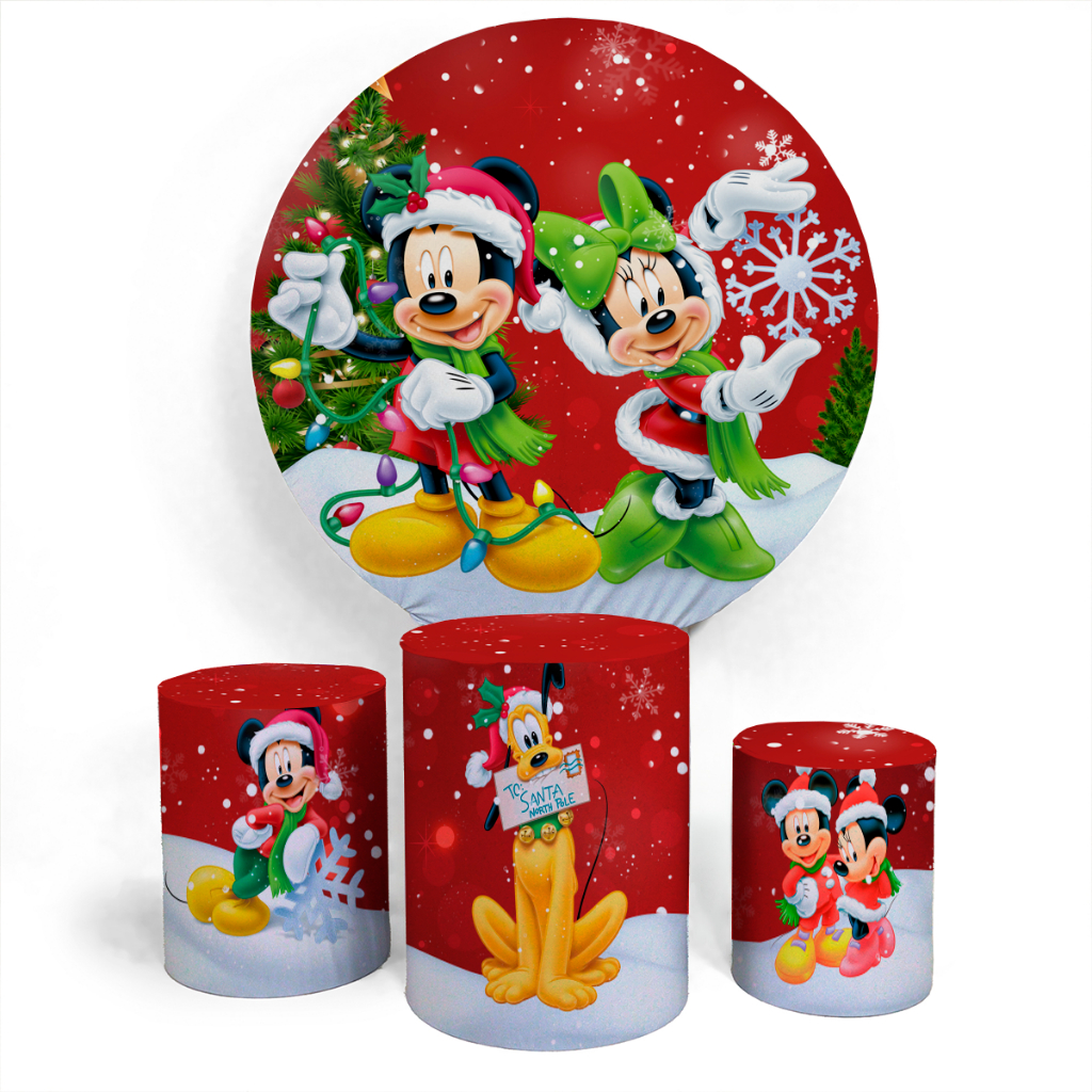 Kit Painel Mickey Minnie Mouse Natal Aniversário Comemoração Aniversário Festa + Trio Capas Cilindro Vários Temas