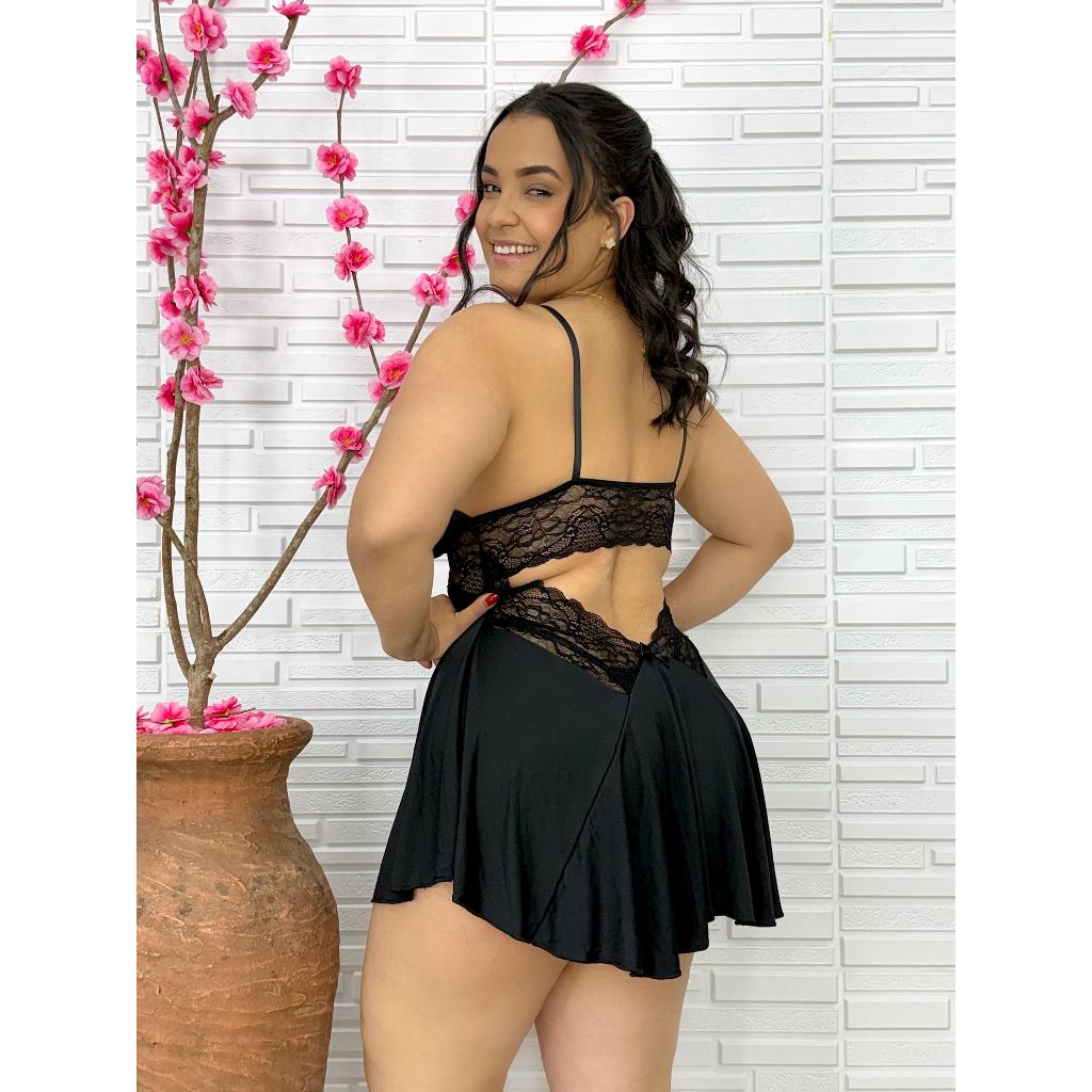 Camisola Feminina Com Calcinha Plus Size Sensual em Renda Conforto Costas Dormir Verao  Outono Inverno Mulher