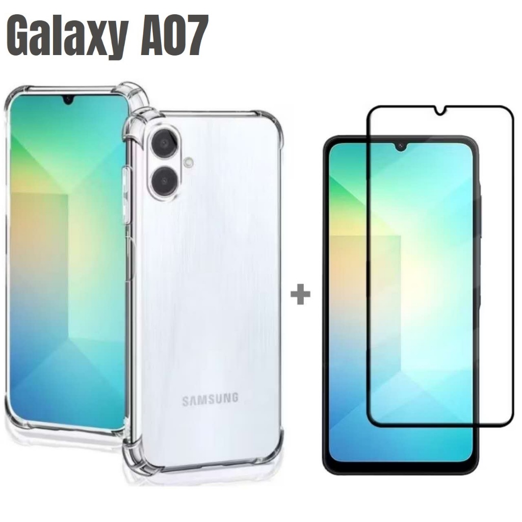 Película + Capa Para Samsung A07. Galaxy Kit Capinha Transparente e Pelicula Vidro 3D