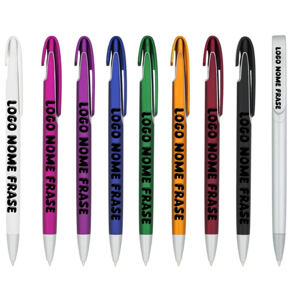 KIT 50/100 Canetas Tinta Azul Modelo 606 Varios modelos Personalizado Nome Time Logo