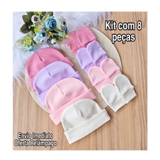 Kit 4 Touca e 4 Luva Para Bebê Recém Nascido 100% Algodão Antialérgico Maternidade Enxoval Gestante em Oferta na Shopee