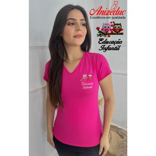 Camiseta Blusa Feminina Bordado Educaçã Infantil Coruja Uniforme Confortável em Oferta na Shopee