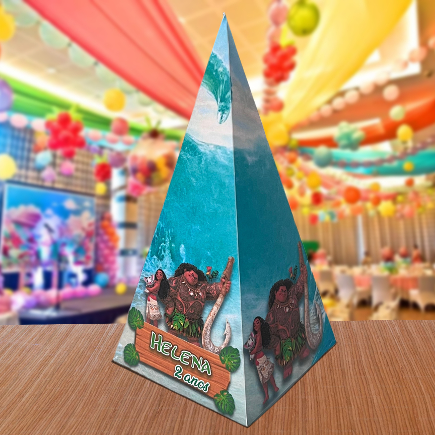 Pirâmide Moana Personalizada Kit Festa Maui Lembrancinha Caixinha Princesa Princesas
