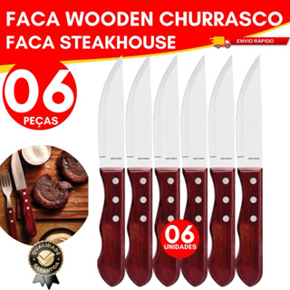 Kit 06 Facas Churrasco Profissional Wooden Inox Premium – Alta Qualidade e Durabilidade em Oferta na Shopee