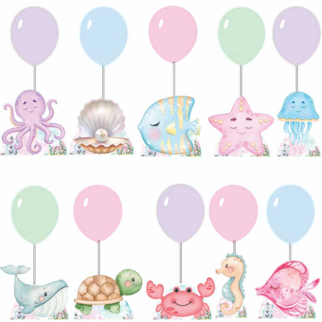 Kit Centro de Mesa Fundo do Mar Rosa com Balão Mdf Decoração Festa Displays Mdf Totem em Oferta na Shopee