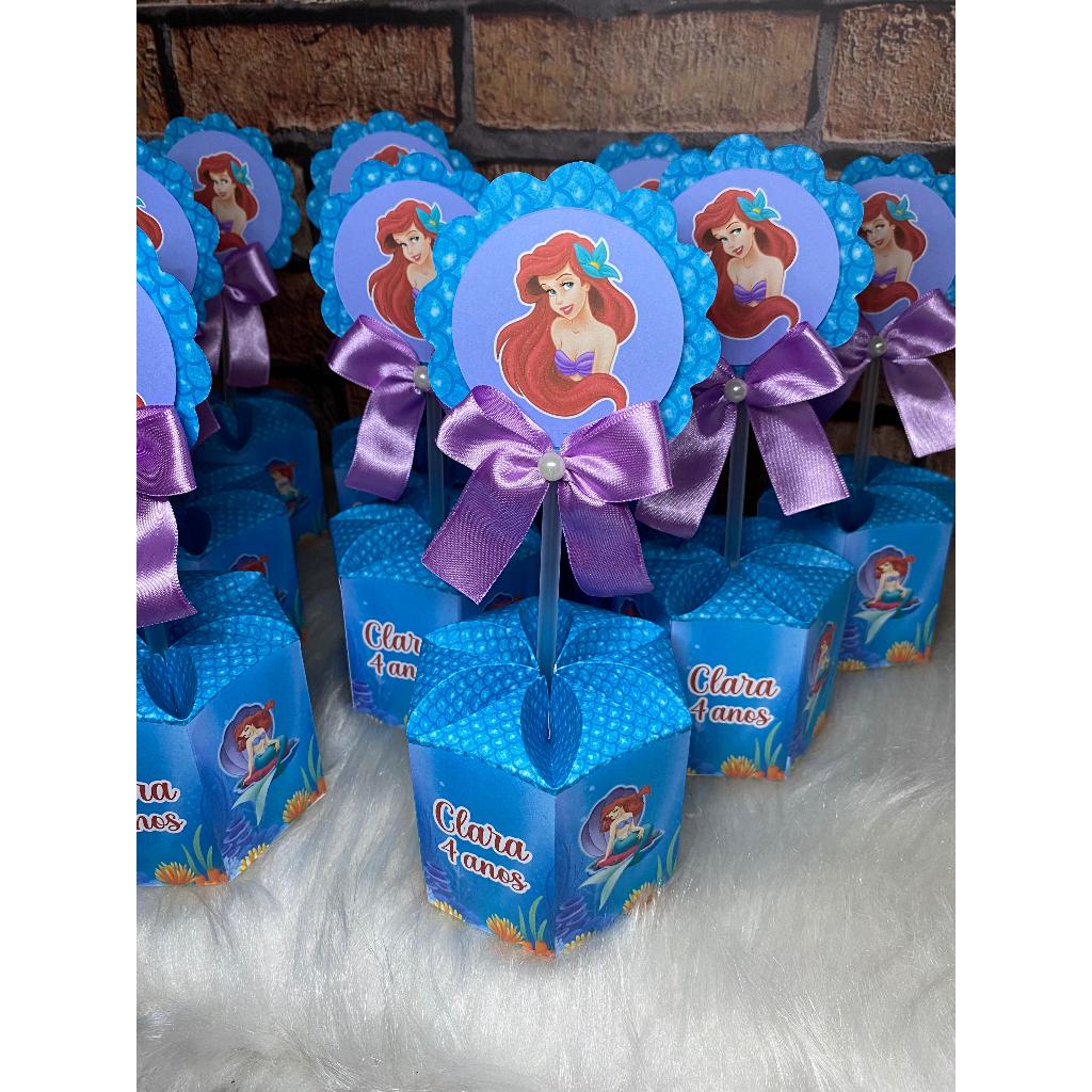 Pegue e Monte Caixa Sextavada Centro de Mesa Personalizado Pequena Sereia Festa Infantil tamanho P