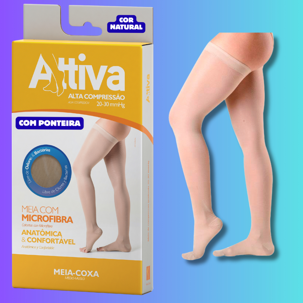 Meia Coxa Elástica 7/8 - Meias Varizes Alta Compressão 20-30mmHg Attiva Com ponteira em Oferta na Shopee