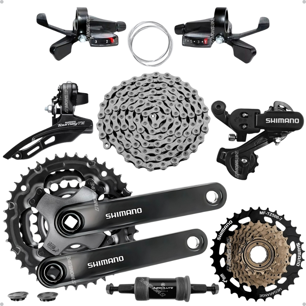 Kit 21 Marchas Shimano Câmbios Alavancas Rapid Fire Catraca Megarange Pedivela Relação Completa 21v