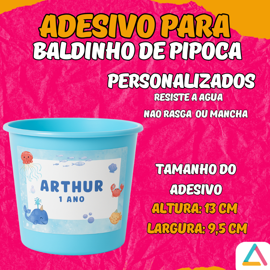 Adesivos para Festa PERSONALIZADOS para Balde de Pipoca de 1L e 1,5L QUALQUER TEMA 13x9,8cm em Oferta na Shopee