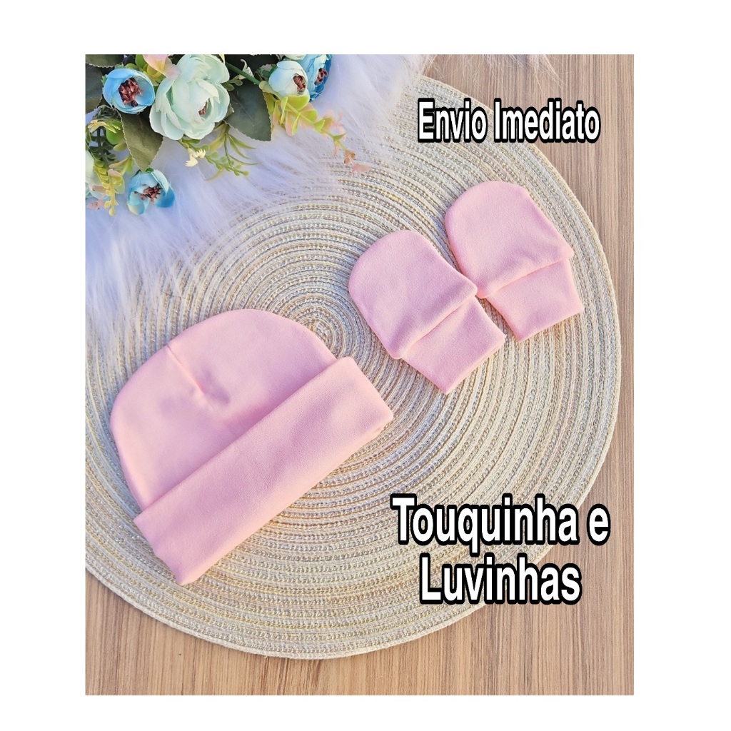 Kit Touca e Luva Para Bebê Recém Nascido 100% Algodão Antialérgico Maternidade Enxoval Gestante em Oferta na Shopee