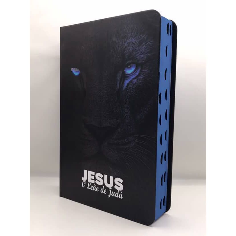 Bíblia Sagrada Tamanho Grande com Harpa Palavras de Jesus em Vermelho Capa Dura Leão Olhos Azul em Oferta na Shopee