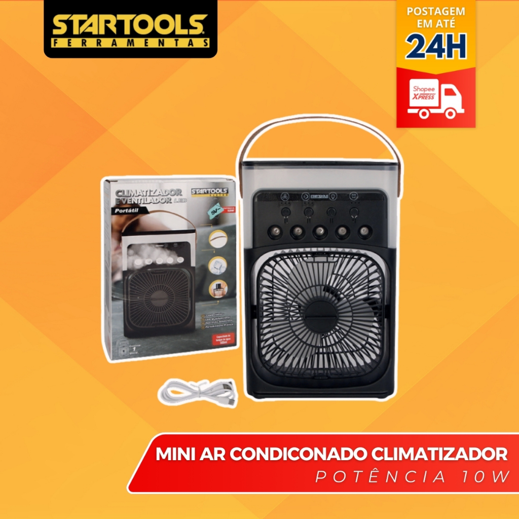 Refrigerador De Ar Ventilador Umidificador Portátil Com Led Reservatório De Água Led