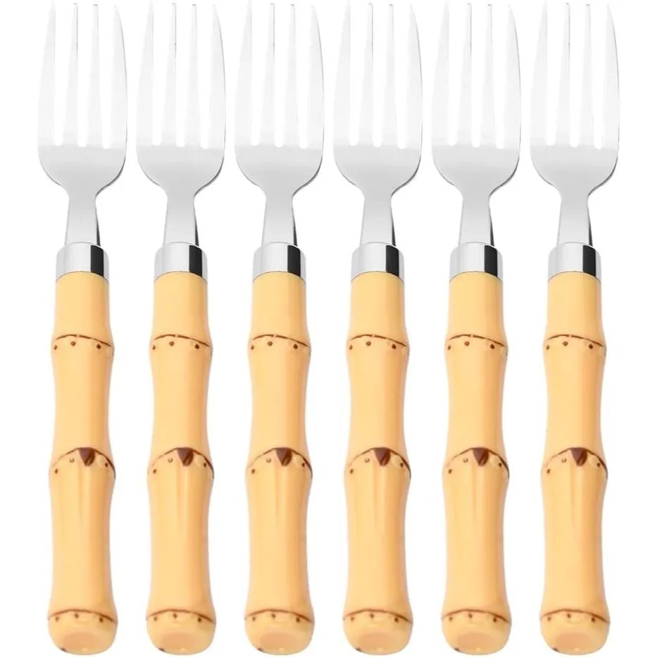 Jogo de 06/12 Garfos de Mesa Com Cabo de Bambu Aço Inoxidável e Polipropileno-2360 em Oferta na Shopee