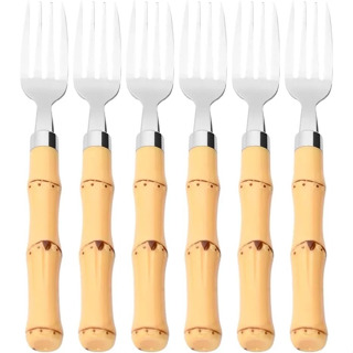 Jogo de 06/12 Garfos de Mesa Com Cabo de Bambu Aço Inoxidável e Polipropileno-2360 em Oferta na Shopee