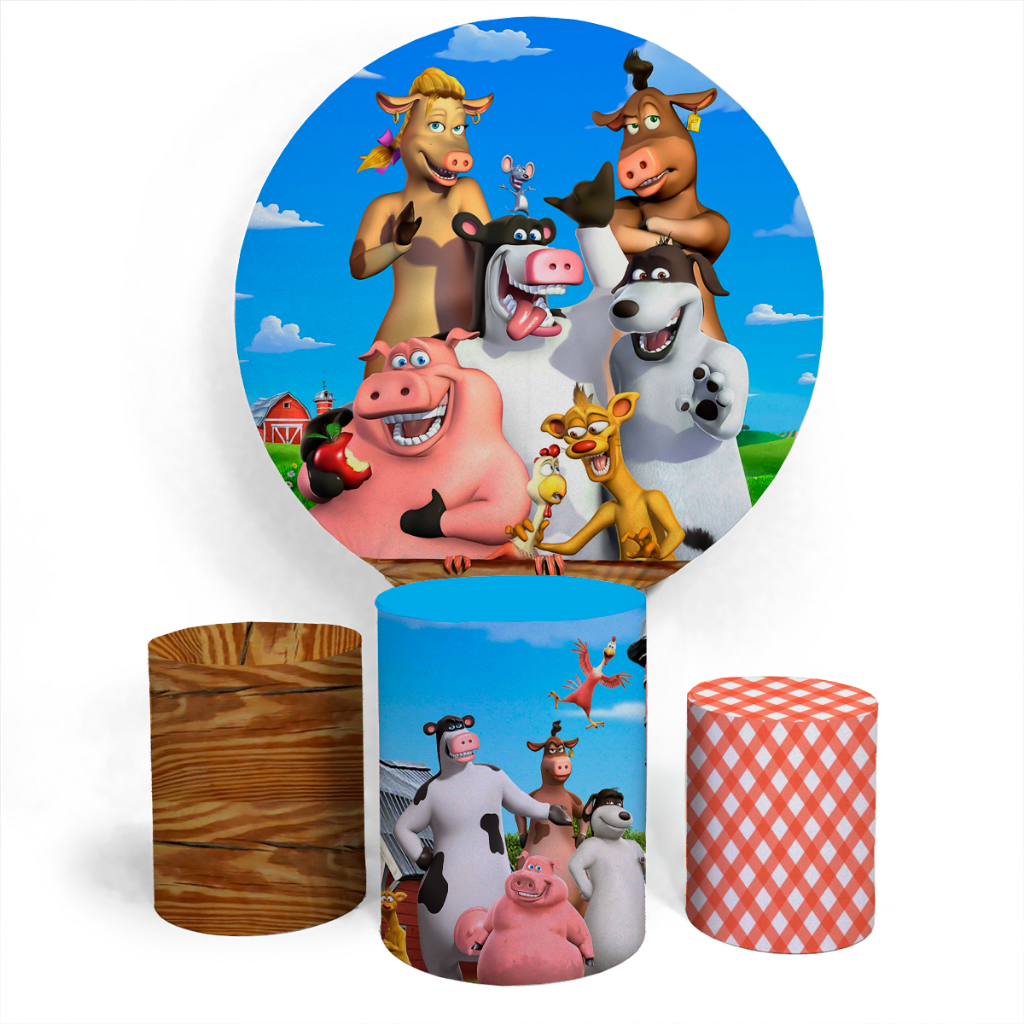 Kit Festa Painel Capa Decorativo Redondo E Trio Capa Cilindro Exclusivos Temática O Segredo dos Animais