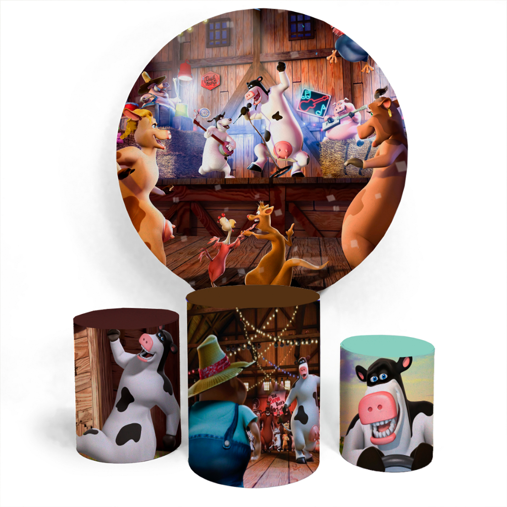 Trio Conjunto Kit Capa Cilindro Veste Facil E Capa Painel Customizado Tema Festa o Segredo dos Animais