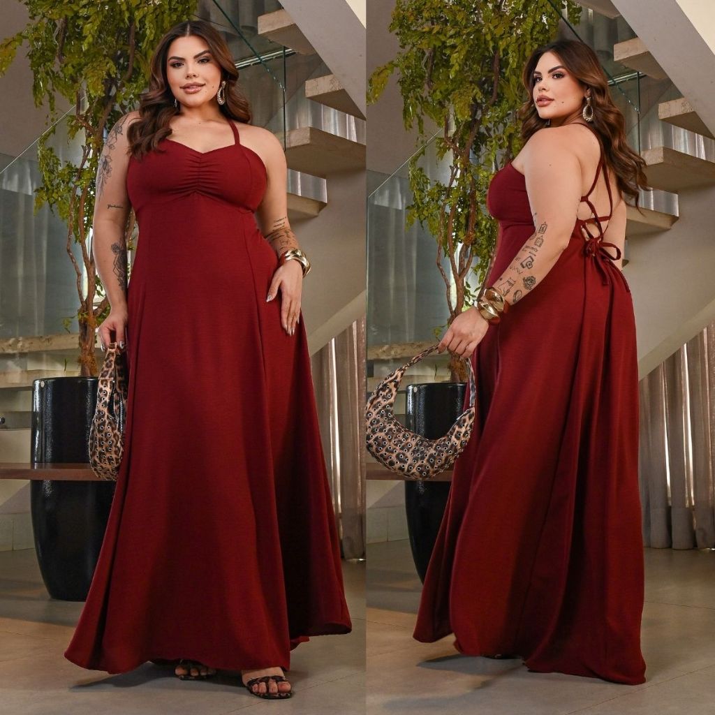 Vestido Longo Plus Size Feminino Saia Fluida e Caimento Perfeito Elegante em Oferta na Shopee