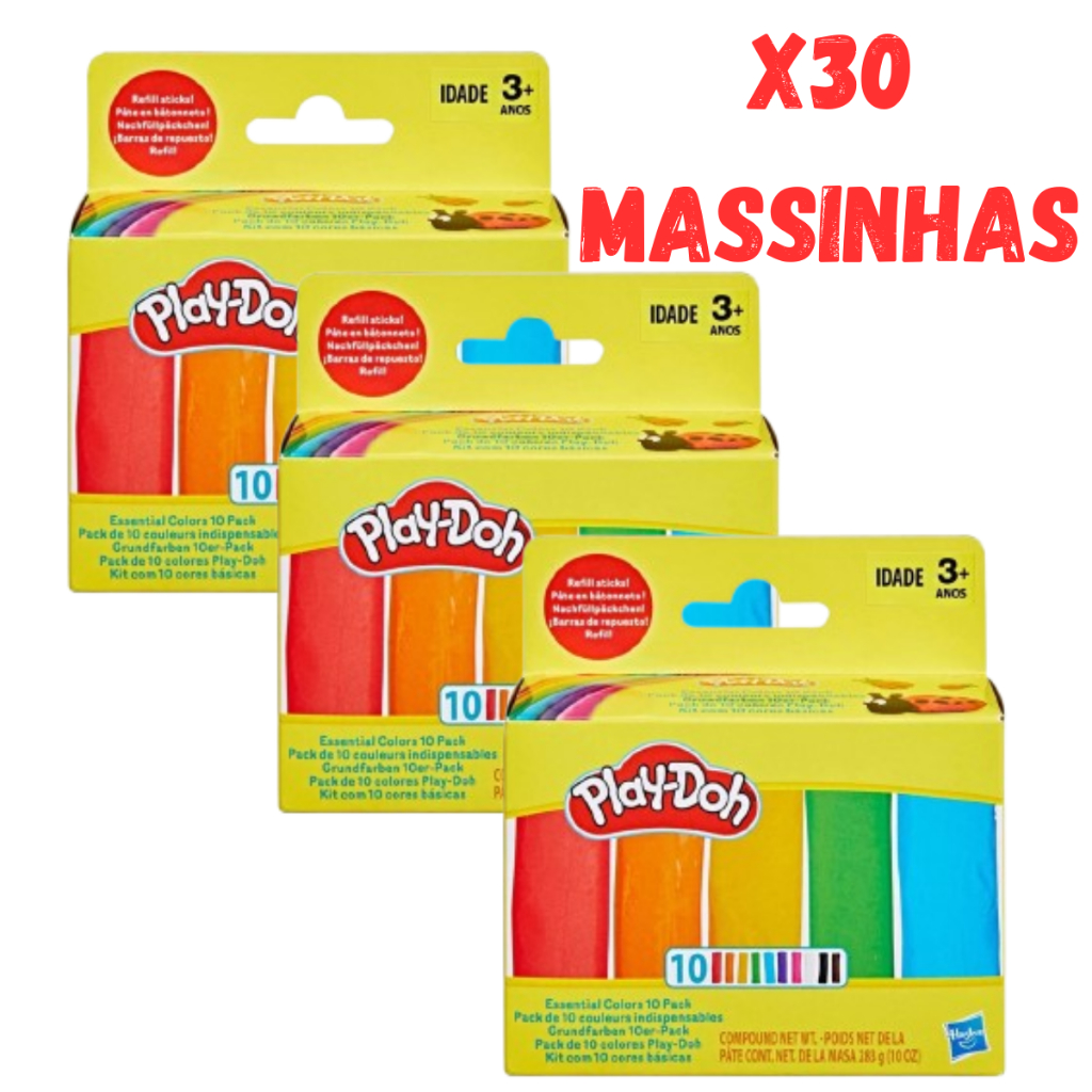 Kit 30 Massinhas de modelar Play-Doh Refil Original | 3 Caixas com 10 Sticks Cada | Criatividade Sem Limites