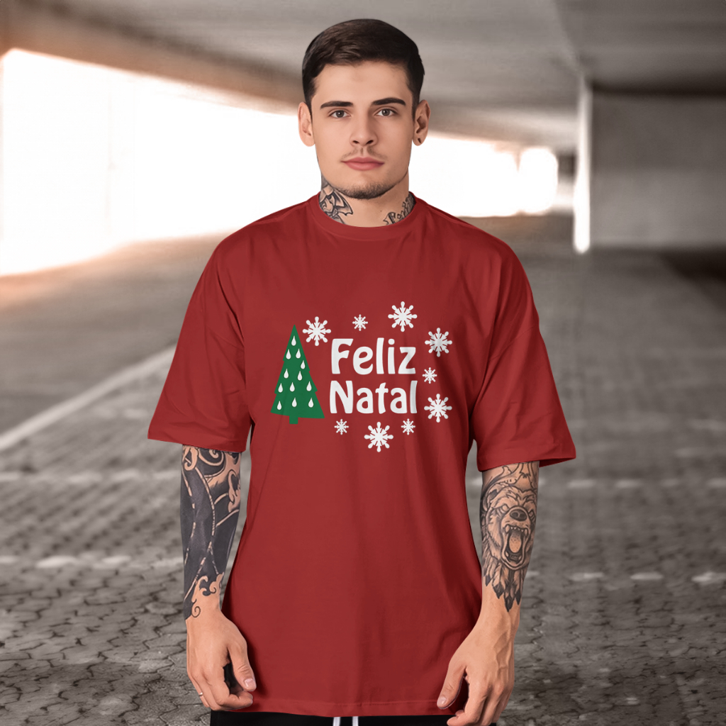 Camiseta Masculina FELIZ NATAL branco Varias Cores 100% Algodão Premium