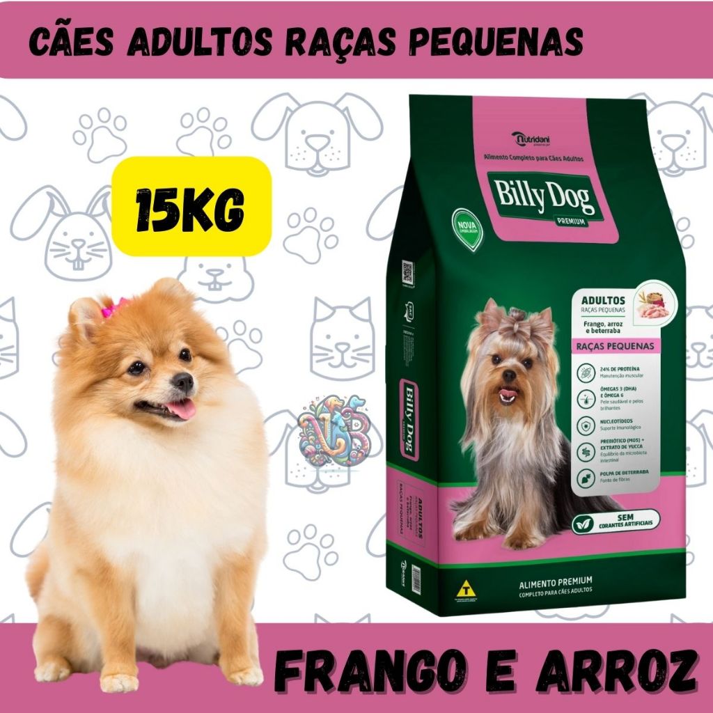 Billy Dog Ração Premium Cães Adultos Raças Pequenas Frango e Arroz 15kg