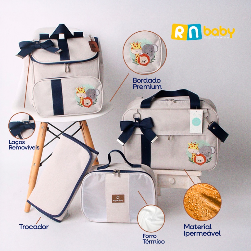 Kit Maternidade 4 Peças Safari em Linho - Super Luxo, Térmico e Impermeável para Bebê