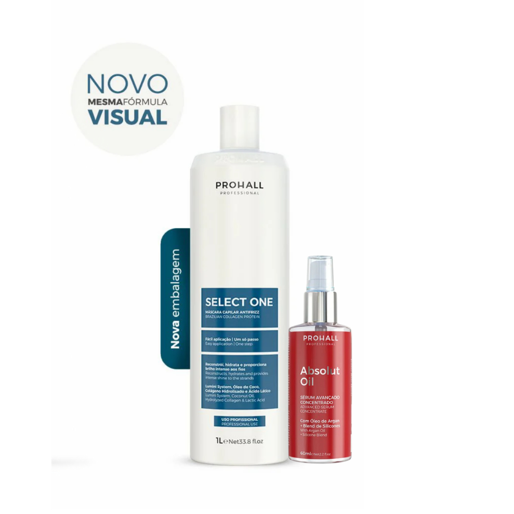 Escova Progressiva Select One Prohall 1 Litro + Óleo Reparador de Pontas Sérum Absoluto Oil 60ml