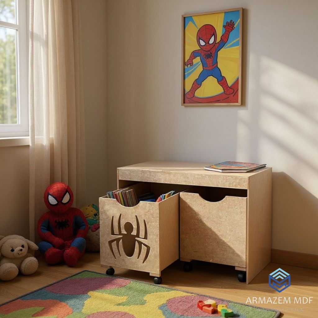 Organizador de Brinquedos Heróis Bancada Infantil 2 Gavetas Com Rodinhas em MDF